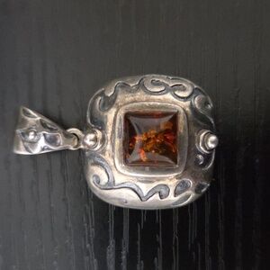 SILPADA .925 Sterling Silver European Amber Pendant Square Rare 10.5G Estate